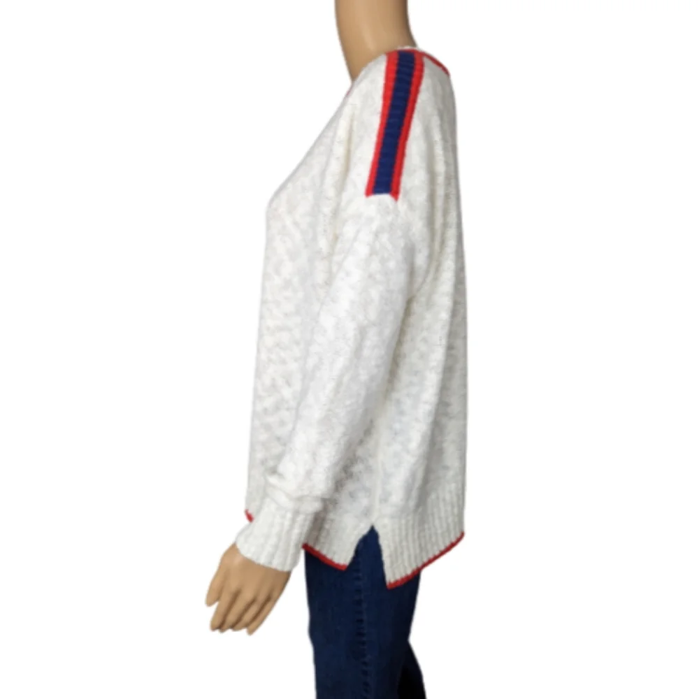 American Eagle Outfitters White Sweater with Red and Blue Stripes XS